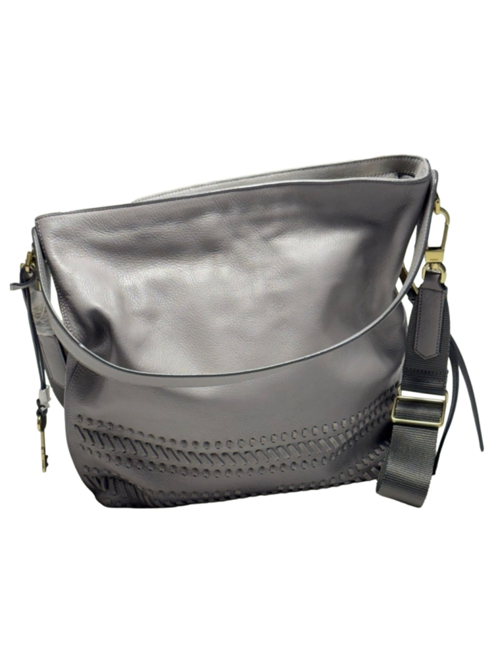 NWOT FOSSIL "Maya" Hobo Gray/Light Taupe Leather Handbag Purse ZB7191 w/key! - Picture 3 of 12
